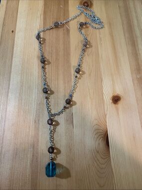 Express Silver, Blue, and Brown Y Necklace